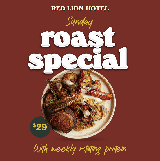 Sunday Roast $29 | Happy Hour Drinks & Specials