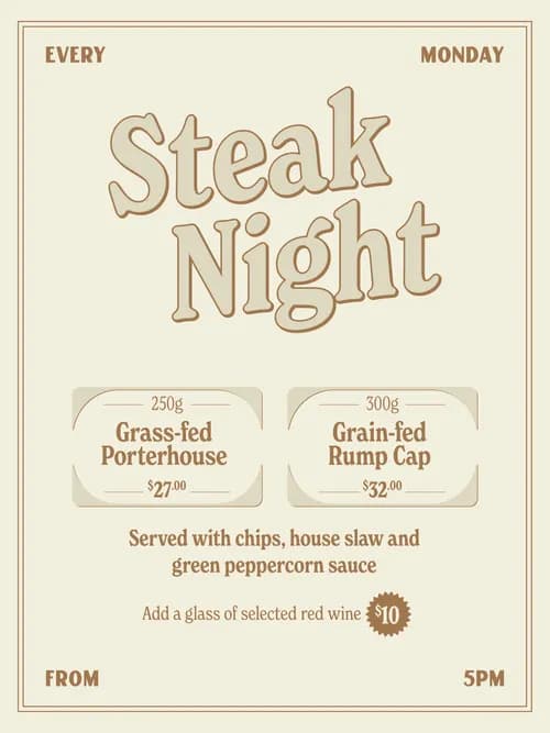 $27 Steak Mondays | Happy Hour Drinks & Specials